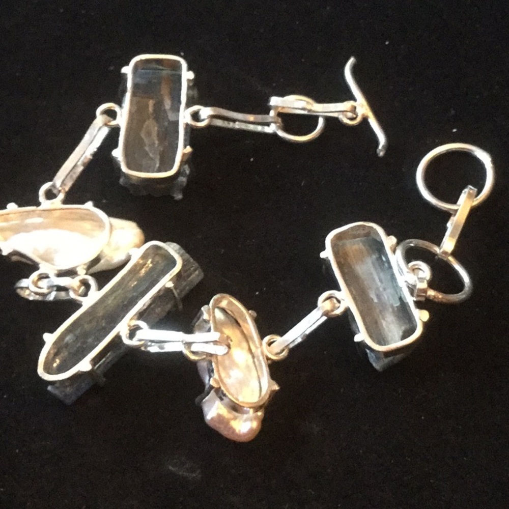Unique Genuine Kyanite & Natural Pearls Bracelet - Picture 6 of 8